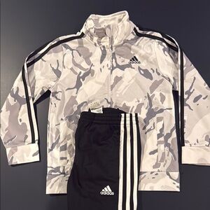 Adidas White and Gray Camo Jacket with Black Pants
